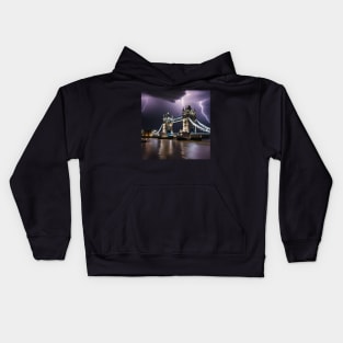 Iconic World Landmarks During A Thunderstorm : Tower Bridge London Kids Hoodie